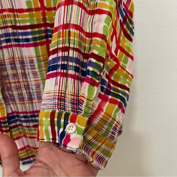CAbi Button Down Colorful Plaid Blouse Top Long Sleeve SZ M - Picture 7 of 15